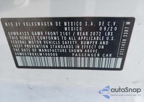 2020 Volkswagen Jetta 1.4T Sel z USA, uszkodzony, nr VIN 3VWE57BUXLM100086